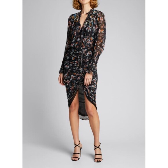 VERONICA BEARD Shaia Embellished 3-D Beaded Ruched Ruffle Sleeve Dress sz 8 $695 - Picture 8 of 8